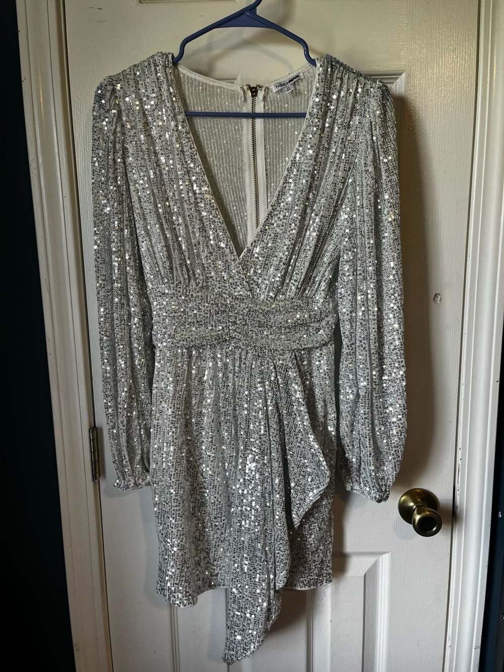 Fashion Nova Silver Sequin Long Sleeve Mini Dress